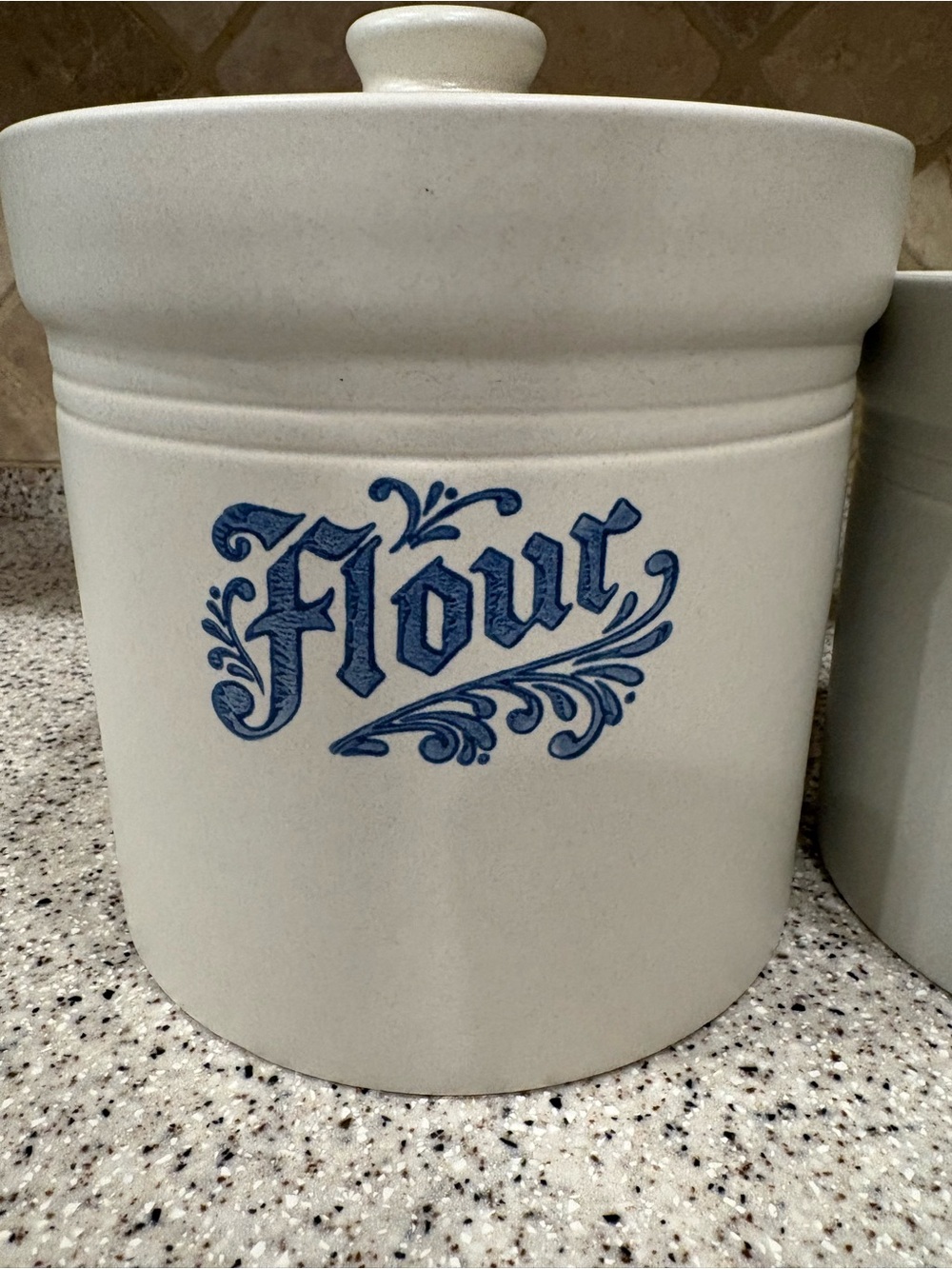 Pfaltzgraff White Ceramic Flour Sugar Coffee Canister Set with Blue Script - Picture 7 of 12